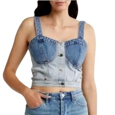 BLANKNYC Denim Bustier Corset Crop Top Smocked Back Light Wash Size S
