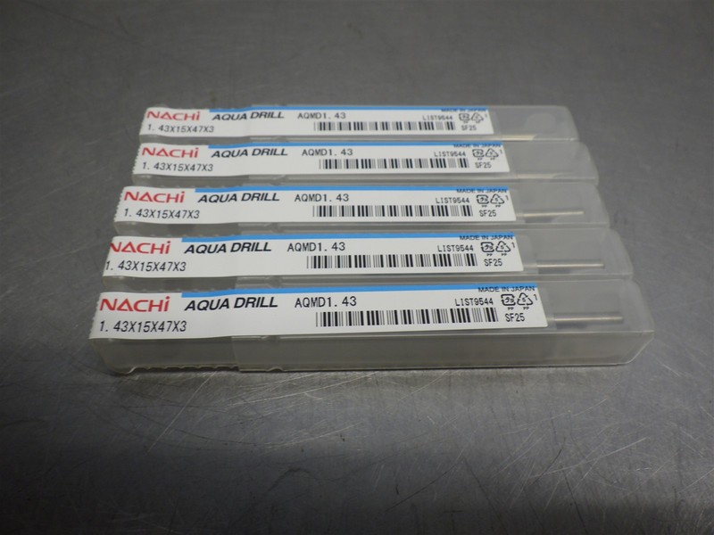 5 NEW! Nachi Carbide 1.43mm Drills 3mm SHK 15mm LOC 47mm OAL L9544