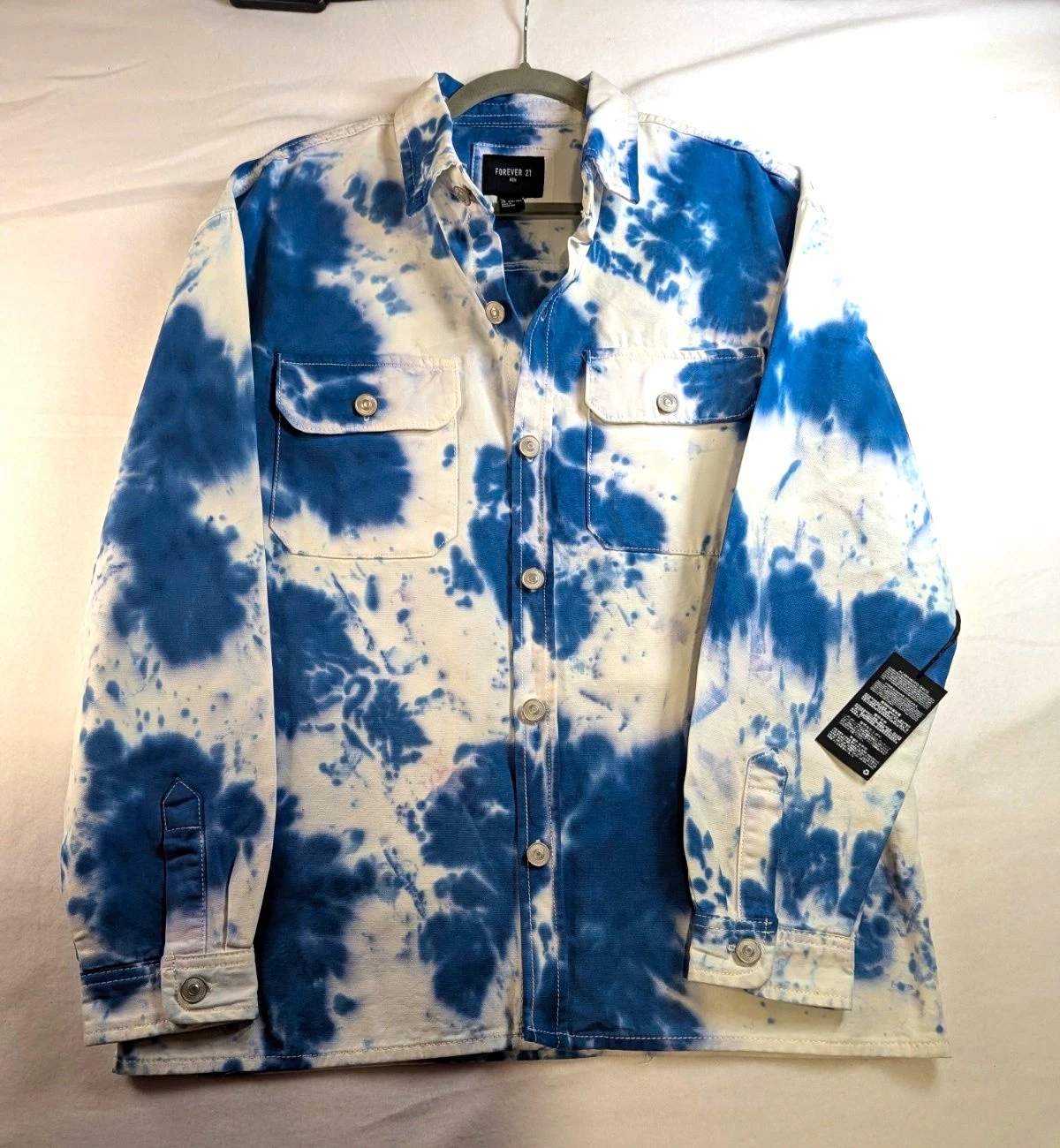 Forever 21 Men's Blue White Tie-Dye Button Front Shacket Jacket Size S image 1