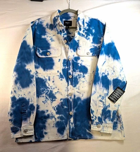 Forever 21 Men's Blue White Tie-Dye Button Front Shacket Jacket Size S video thumbnail