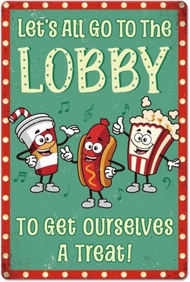 Movie Theater Snack Bar Tin Metal Signs Home Décor 8x12 ''Let's All Go To The Lob