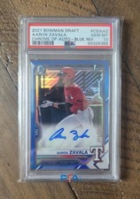 Aaron Zavala 2021 Bowman Draft True Blue Refractor Chrome 1st Auto #d/150 PSA 10