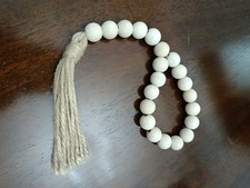 Wood Bead Garland Natural Rustic Boho Farmhouse Decor Jute Tassel 30cm New