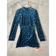 Blue Velvet Star Print Mock Neck Mini Dress Celestial Whimsigoth Ethereal Fairy