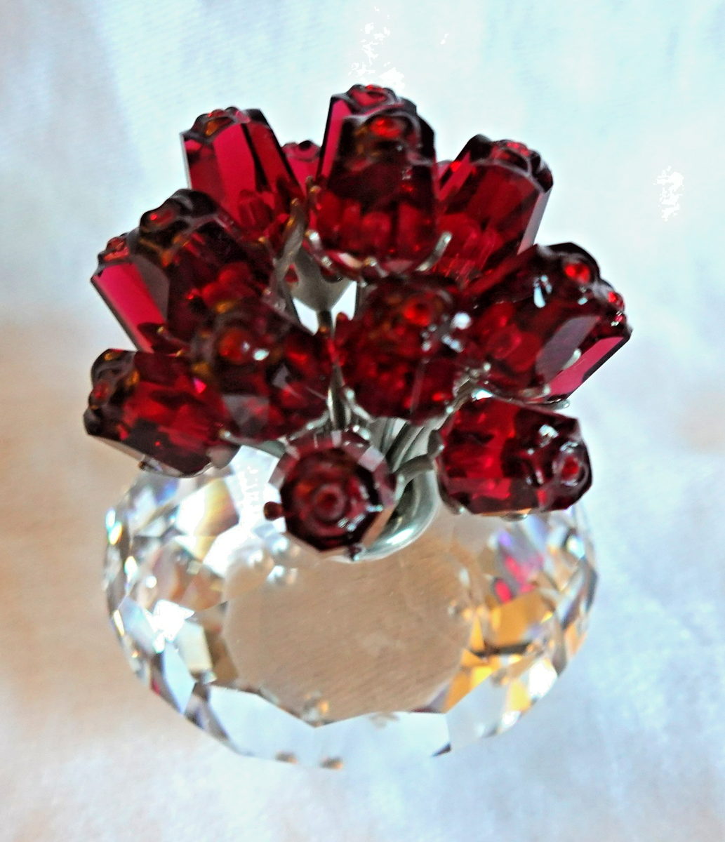 Vase of 15 Beautiful Red Rose Swarovski Crystal Flower Bouquet | eBay