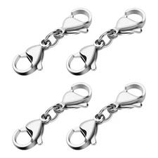 Grevosea 4 Pieces Double Lobster Clasp Extender, Stainless Steel Lobster Claw...