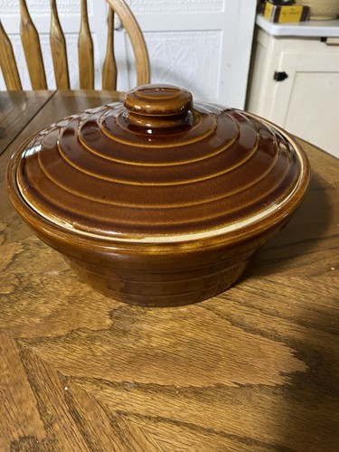 Vintage Monmouth Brown Glazed, Stoneware Casserole Dish, Beehive Style With Lid