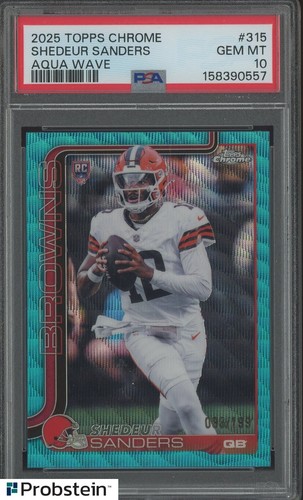2025 Topps Chrome Aqua Wave Refractor #315 Shedeur Sanders RC Rookie /199 PSA 10
