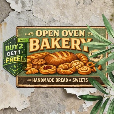 Bakery Fresh Bread Daily Retro Metal Sign Kitchen Food Decor 8x12