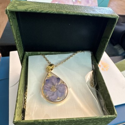 Haefjric Handcrafted Pressed Flower Resin Teardrop Pendant Necklace 18 in