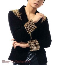 Rivet Men's Pleuche Dress Blazers Slim Fit Coat Nightclub Jacket Punk Fashion