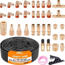 100 FT 1/4" DOT Air Line with 34 Pcs Brass DOT Air Line Fittings Kit 30.5 Meter