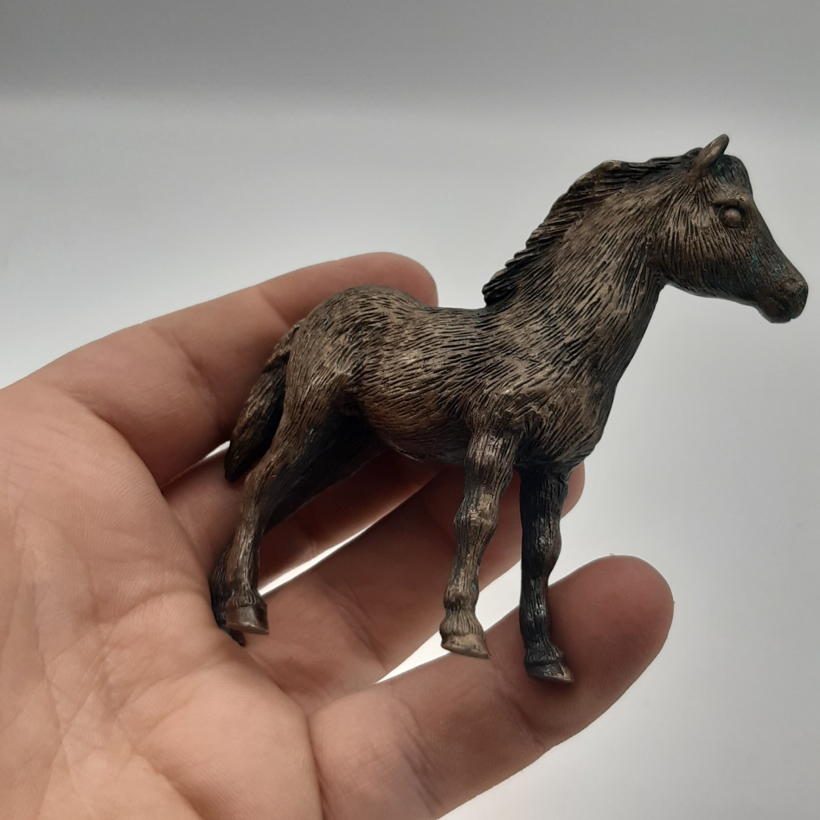 Hantel Bronze Miniature Horse Figurine Standing Pony Sculpture Signed image 3