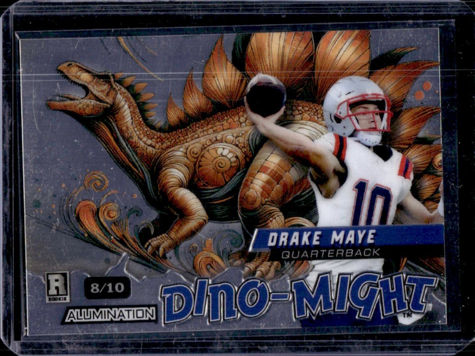 Drake Maye Wild Card Alumination Dino-Might #DM Stegosaurus-Lazers Foil-Bronze 1/1