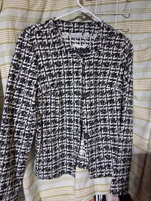 Kim Rogers Women's Black/White Houndstooth Button Front Collared Jacket Size S