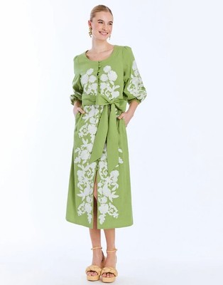MESTIZA NEW YORK Suzanna Barong Midi Dress Size M Belted Green Ivory Embroidered | eBay MESTIZA NEW YORK Suzanna Barong Midi Dress Size M Belted Green Ivory Embroidered | eBay
