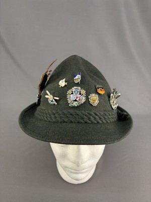 VTG Olive Green Tyrolean German Alpine Wool Felt Hat w/ Various 11 Pins