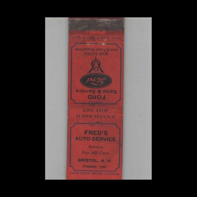 Matchbook Cover Ford Dealer Fred's Auto Service Bristol NH