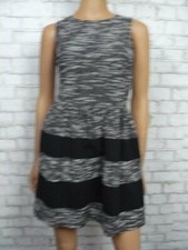 $88 Bar III Black White Tweed Striped Fit & Flare Sweater Dress S NEW B811