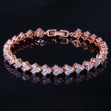 Rose Gold Plated Triple Round Cubic Zirconia Tennis Bracelet Bridal Jewelry Gift