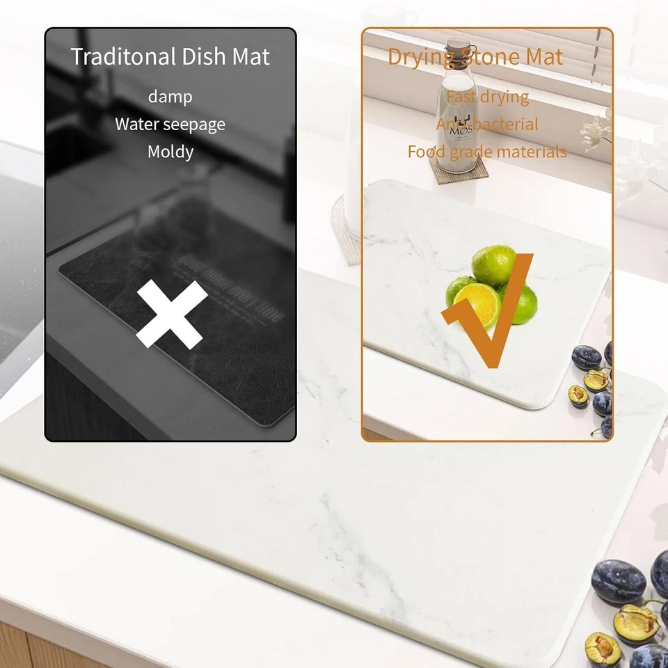 Alfombra de secado de piedra para mostrador de cocina, estera de secado de platos de piedra, diatomita de 12 * 16 pulgadas Foto 4 de 4