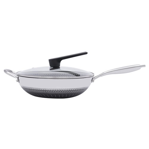 1L Stainless Steel Wok Pan with Lid Woks & Stir-fry Pans Honeycomb Coating 12" - Picture 5 of 13