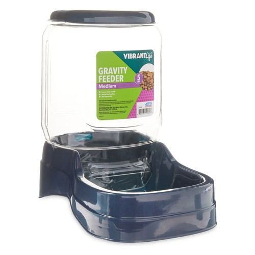 Vibrant Life Gravity Pet Feeder, Blue, Medium for Dogs and Cats,5 Pound Capacity