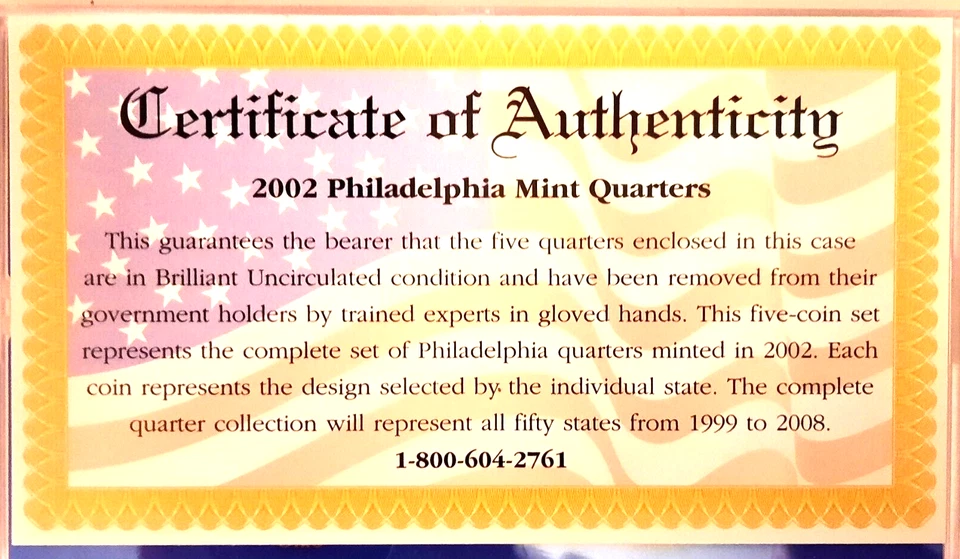2002 Philadelphia Mint 5-Coin State Quarter BU Set w/ COA - Image 4 of 4