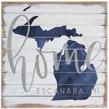Navy Blue Home State Square Personalized Wood Sign