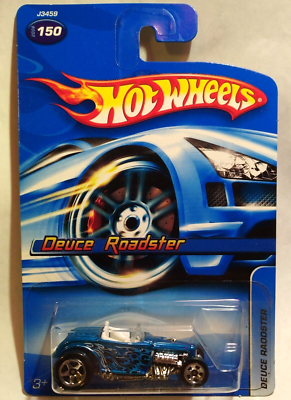 2006 Hot Wheels J3459 DEUCE ROADSTER Metallic Blue COLLECTOR CARD #150 MOMC, NEW