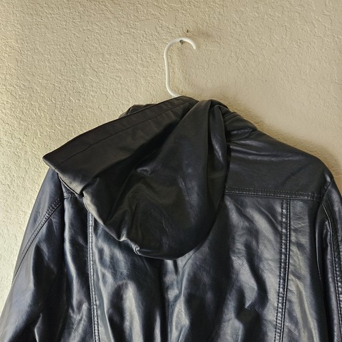 BB Winter Jacket Youth Girl L Navy Faux Leather Full Zip Hooded Pockets Fleece - Picture 5 of 8