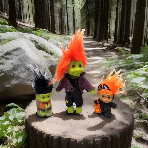 1990s HALLOWEEN-3 Russ TROLLS & Book-FRANKENSTEINS Hugger & Large/Small READ