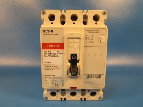 USED EATON EDB3100BP10, 100 AMPS, 240 VAC-125VDC, 3 POLES, EDB 22K