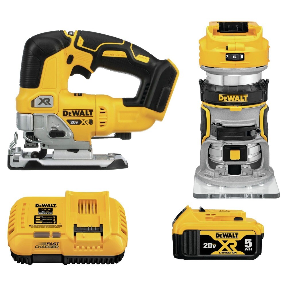 20-Volt MAX XR Lithium-Ion Cordless Woodworking Combo Kit (2-Tool) with Brushless Jigsaw & Brushless Router 20-Volt MAX XR Lithium-Ion Cordless Woodworking Combo Kit (2-Tool) with Brushless Jigsaw & Brushless Router
