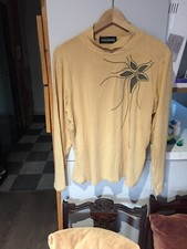 Women Long Sleeve Blouse Mustard Yellow, Low Roll Neck Sarah Dunnway Size M/L