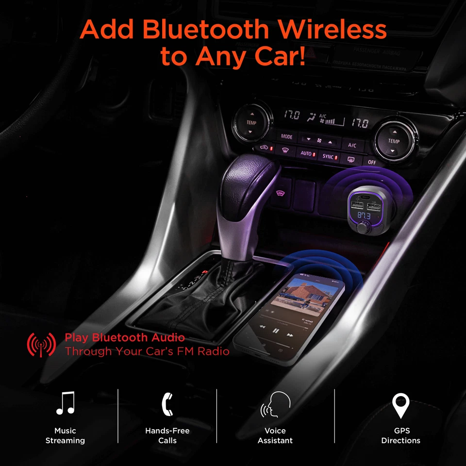 Cargador de coche transmisor FM de carretera HyperGear IntelliCast para todos los dispositivos Bluetooth Foto 2 de 4