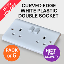 5 Pack 13A Double Socket White Plastic Plug Socket UK Double Gang Socket Curved