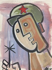 La Baguette Gouache Art Naif Raw Outsider Signed