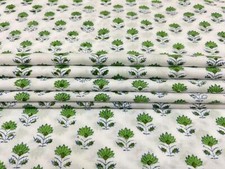 5 Yard Hand Block Green Floral Print Fabric Natural Handmade Cotton Indian Craft