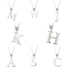 Initial Pendant Necklace 925 Sterling Silver on 16'' Curb Chain Solid Silver 925