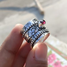 Garnet Deep Red Gemstone 925 Sterling Silver Ring New Design Spinner Jewelry