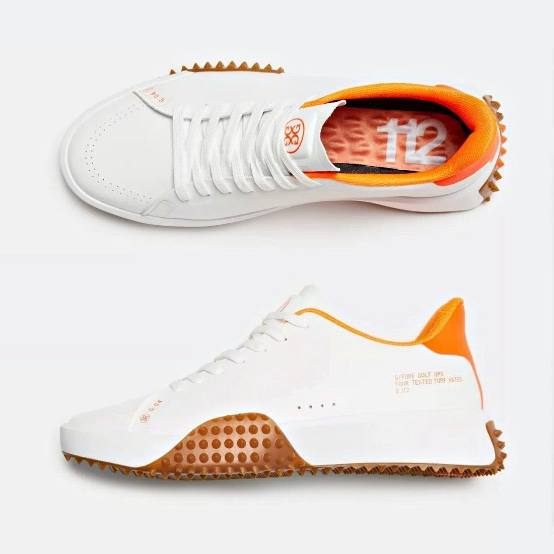 G/FORE G.112 Men's Golf Shoe GMF000067-SNOW / SHOCKING ORANGE