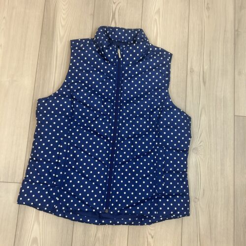 Lands' End Puffer Vest Womens Large Blue White Polka Dots Down Full Zip - Picture 3 of 9