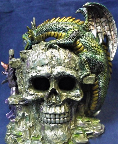 Skull Sculpture Wizard Dragon Crystal Ball Lizard of Death - Picture 1 of 8