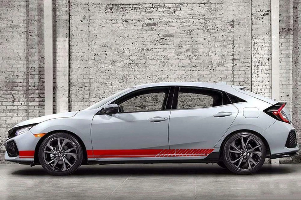 2x Adesivos Gráficos de Listra de Corrida Esportiva Vermelha Corpo de Carro Porta Lateral Adesivo de Vinil Emblema - Imagem 4 de 4