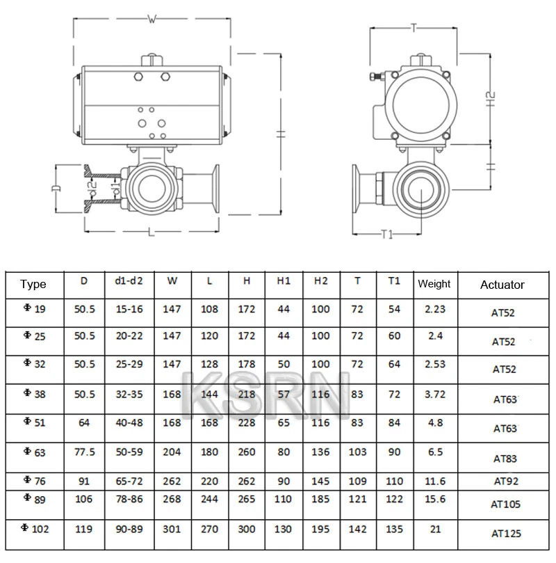 2-1/2'' L Type Tri Clamp Sanitary Pneumatic Ball Valve 3-Way Stainless Steel 316 - Image 2 of 4