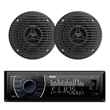 Pyle Bluetooth Marine Receiver, 2x 3.5" 75W Full Range Graphite Audio Speakers