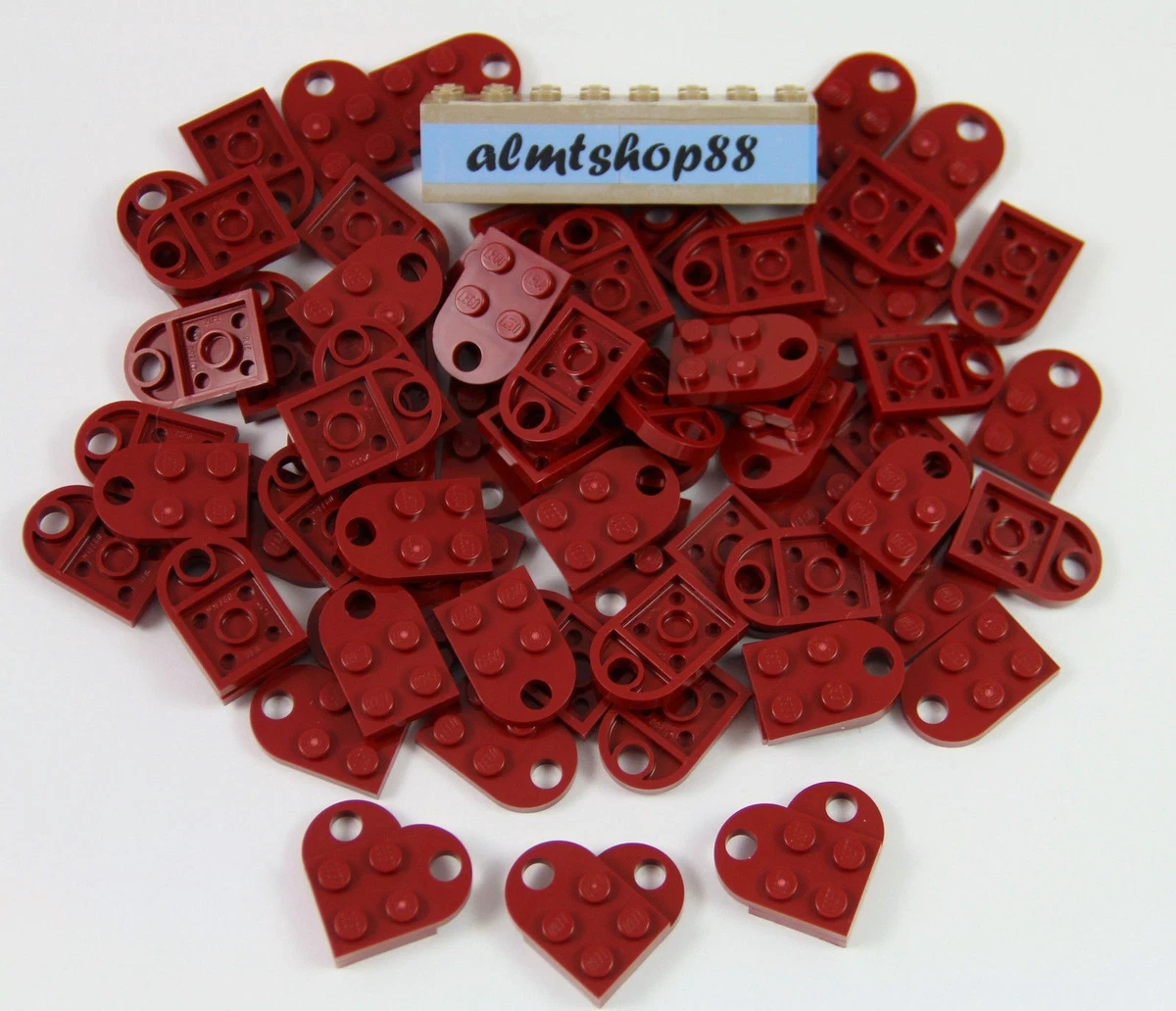 LEGO - 3x2 Dark Red Plates w/ Hole - Heart Charm Love Valentine Coupling Lot