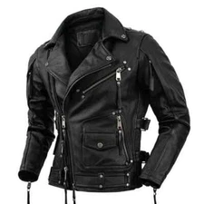 Men’s Motorcycle Biker Vintage Cafe Racer Distressed Black Real Leather Jacket