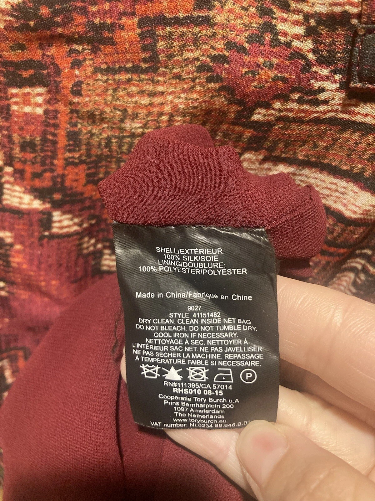 Abito camicia seta stampata Tory Burch taglia 12 rosso western